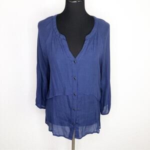 Figueroa & Flower blue button front layered top size Large